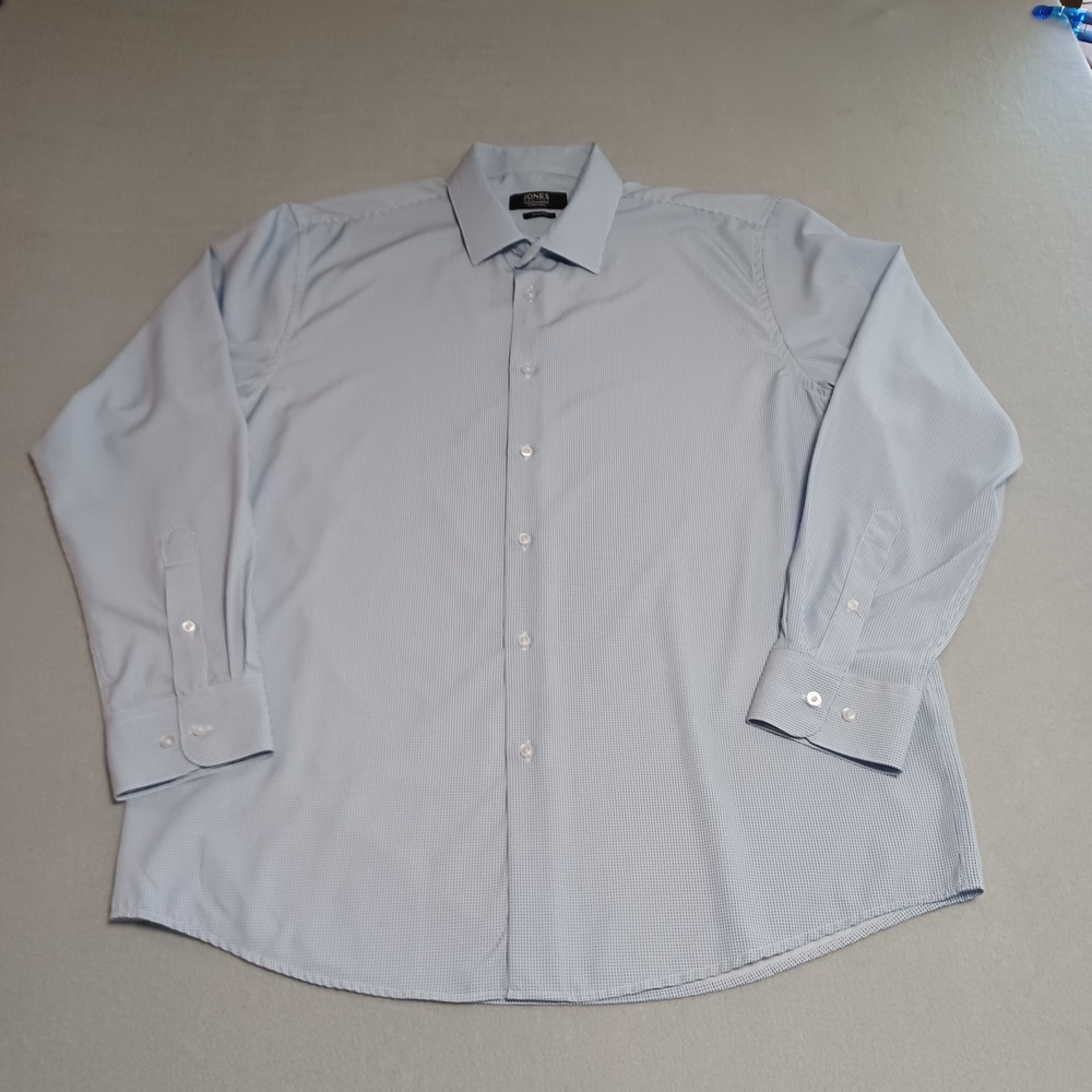 Jones New York Signature Slim Fit‎ Dress Shirt Mens XL Blue White Micro Dot Long